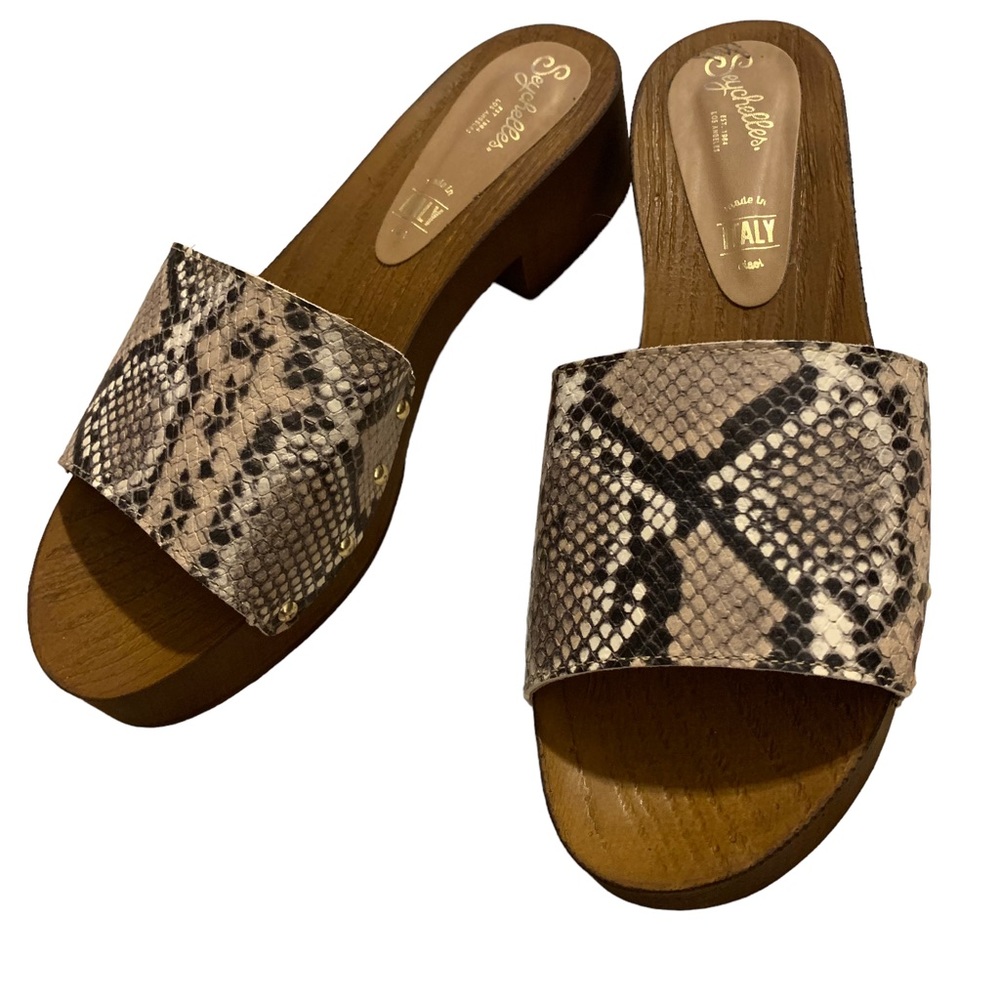 Anthropologie Seychelles Snake Print Wooden Platforms
